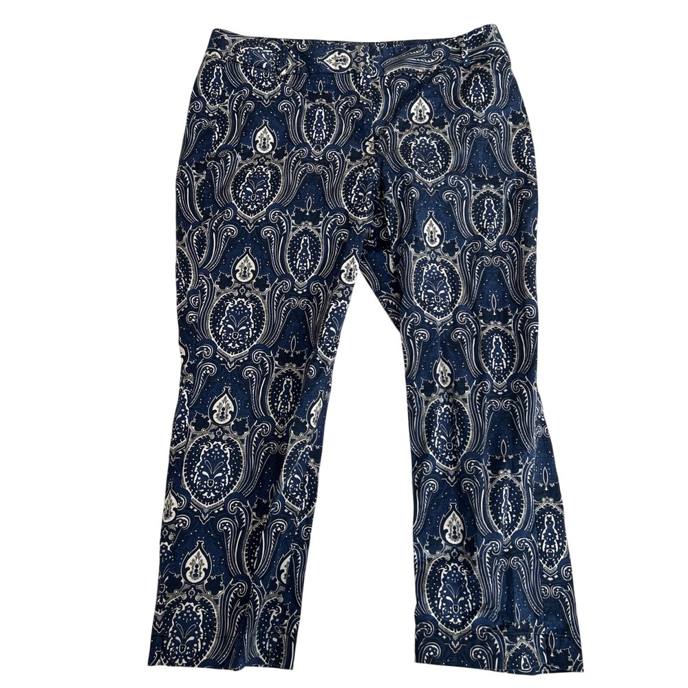 Talbots Women's Pants Size 10 "Signature" Blue Paisley Cotton Twill Cropped